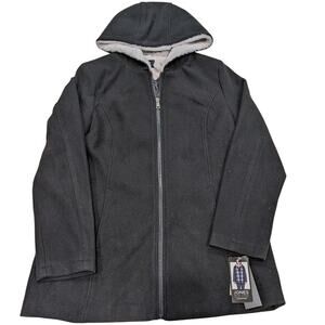 Jones New York Signature Black Jacket Faux Fur Lined Hood Full Zip Women’s M